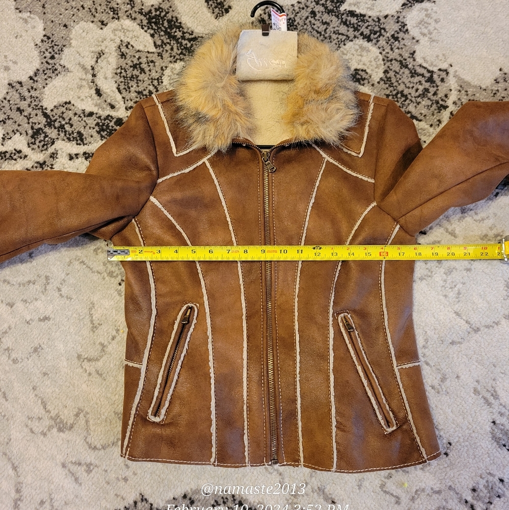 Guess Faux Leather Faux Fur Removable Collar Faux Shearling Western Designer 720 - Picture 12 of 15